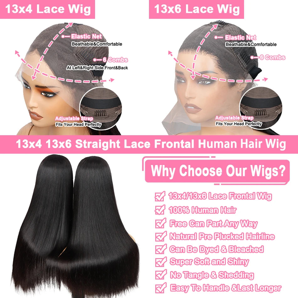 200% Hd Transparent Bone Straight 13x6 Lace Frontal Wigs Brazilian Remy Hair Preplucked 13x4 Lace Front Human Hair Wig For Women