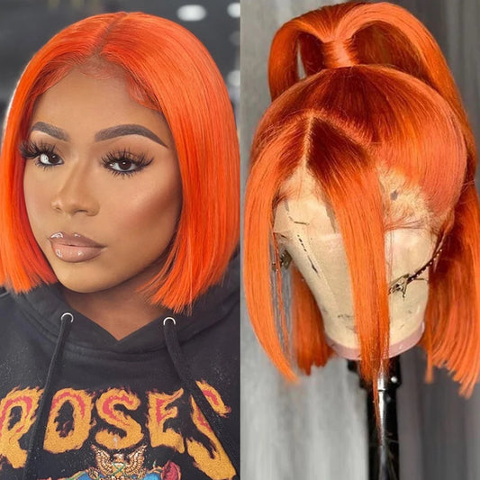 Ginger Short Bob Lace Front Wigs 100% Human Hair Wigs Bob Lace Wigs For Women Blonde Orange Straight Peruvian Hair Closure Wig