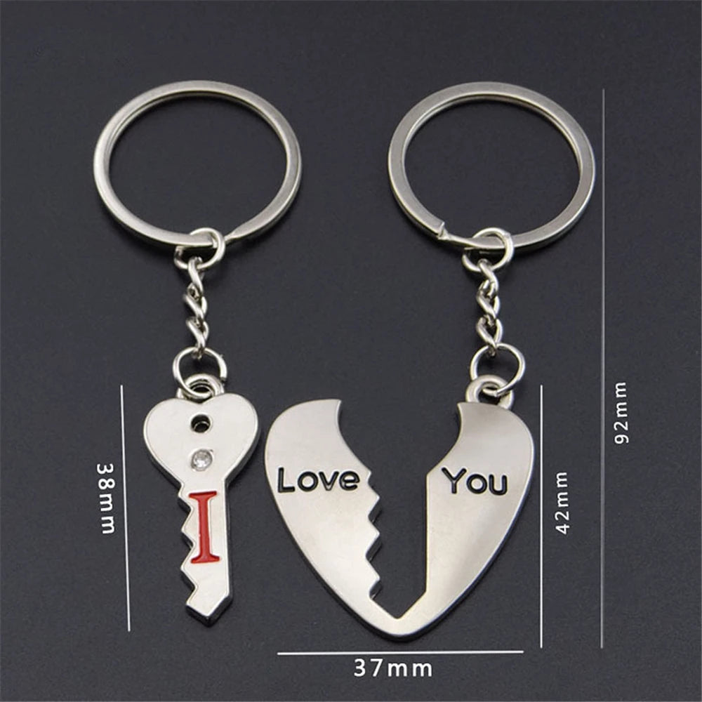 2pcs I Love You Key Chain Women Men Bag Pendant Couple Metal Red Heart Keychains Set For Boyfriend Girlfriend Valentine Day Gift