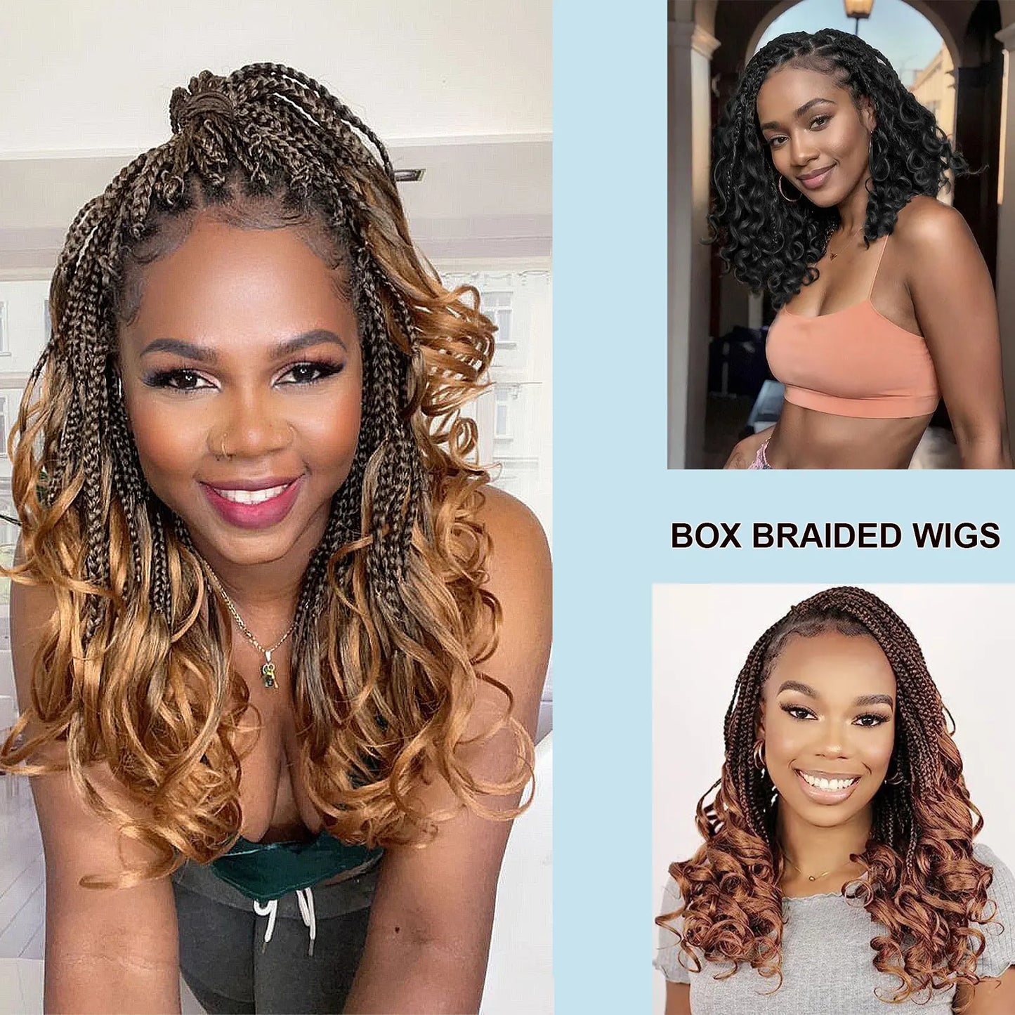 T30 Synthetic Box Braid Wigs Curly Ends Square Part Braided Lace Front Wig With Baby Hair For Women Blonde Lace Braided Wig