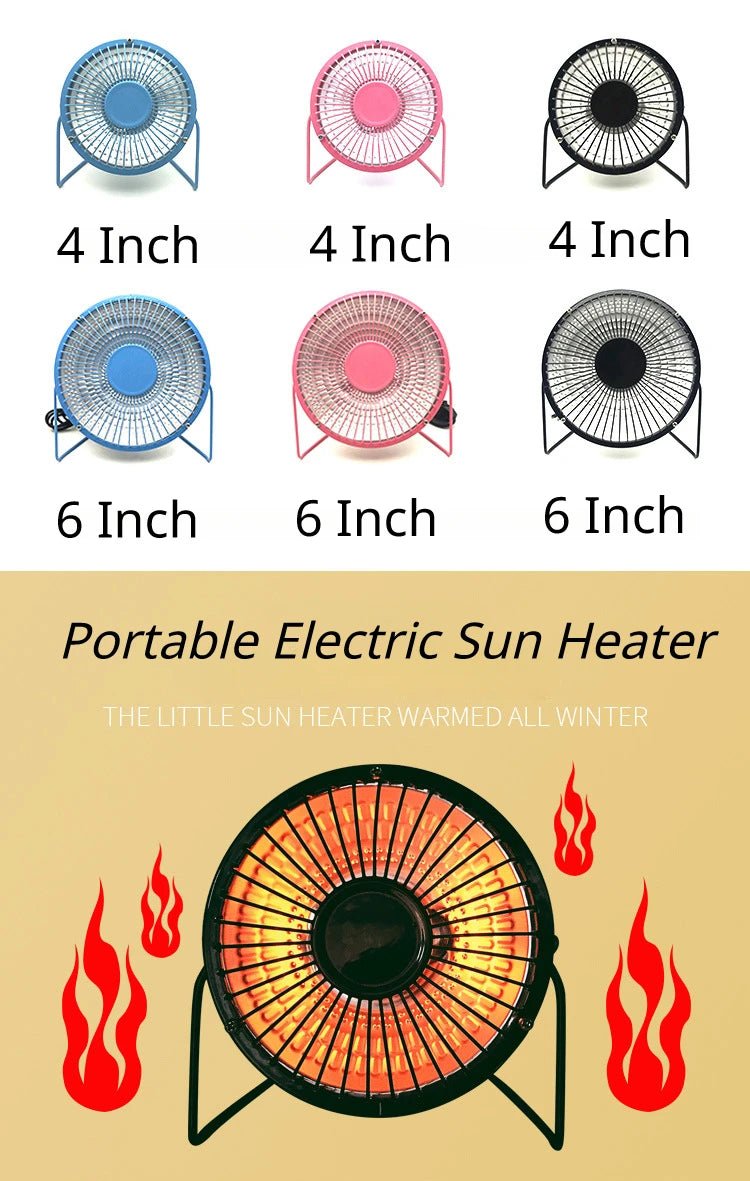 "220V Portable Electric Sun Heater – 200/300/400W Quartz Tube Space Heater for Winter, Desktop & Office, 6/8-inch"