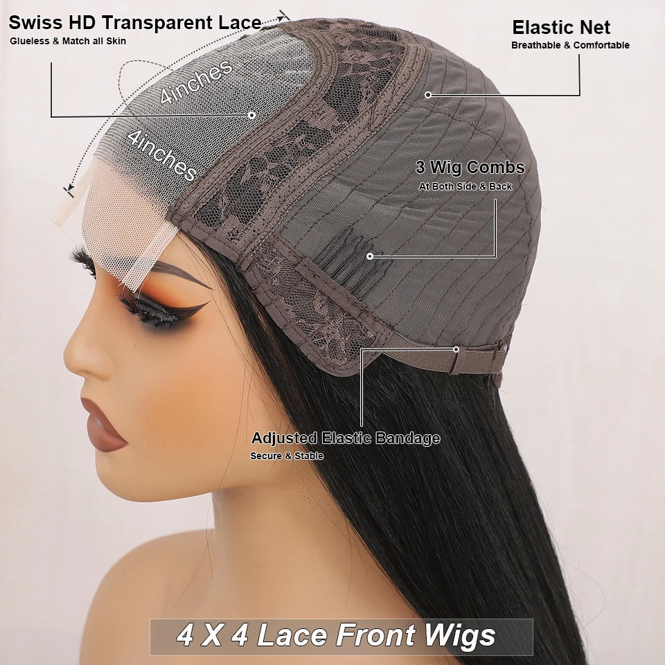 Straight Synthetic 4X4 Lace Front Wigs 36" Bio Heat Resistant Fiber Pre Plucked Transparent Swiss Lace Straight Lace Front Wigs