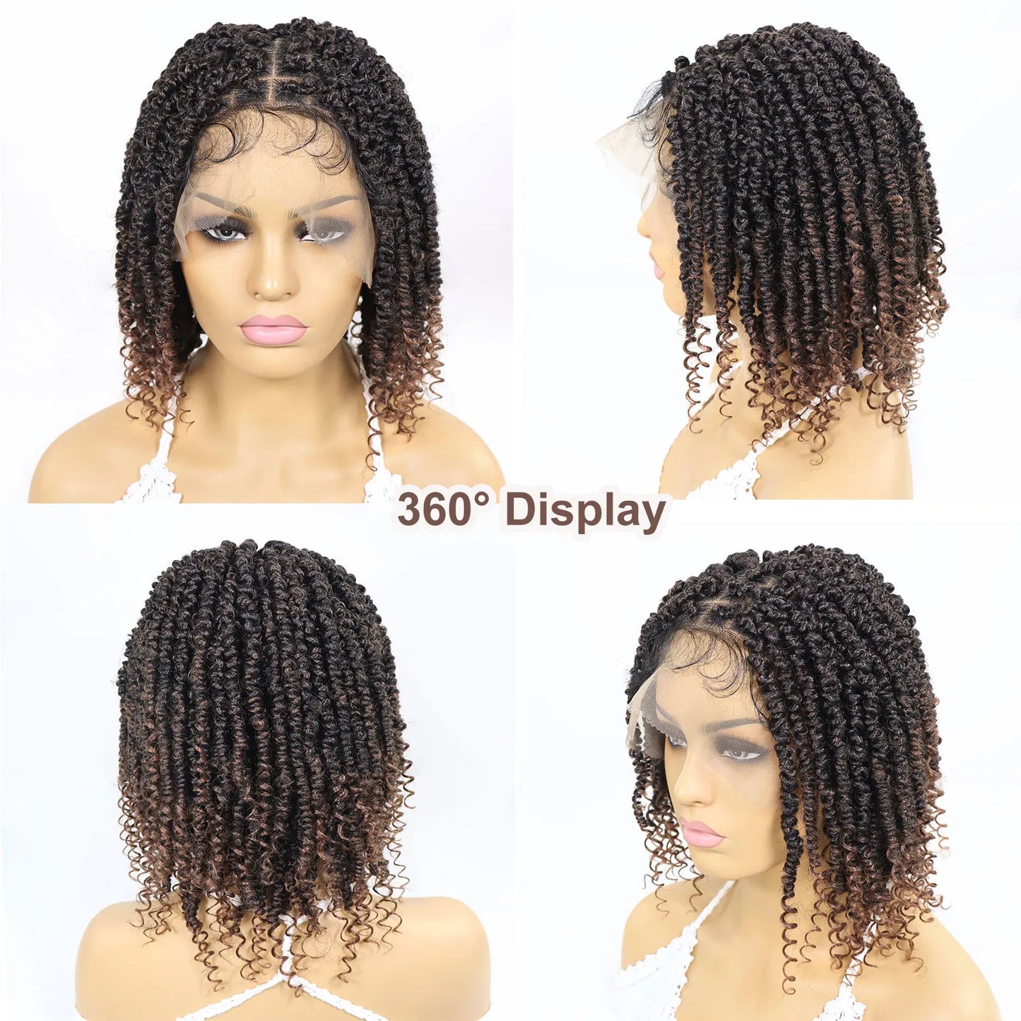 Short Passion Twist Braided Wigs Curly Ends Square Part Blonde Bob Braided Lace Front Wig For Women Synthetic 12Inch Braided Wig