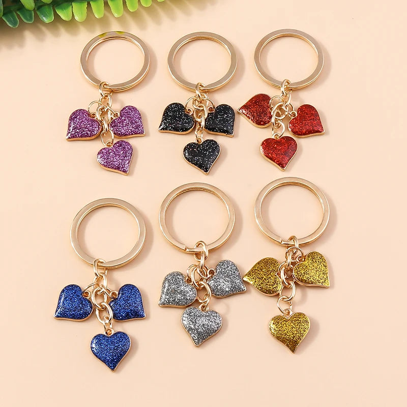 Lovely Colorful Heart Keychain Love Keyrings Valentine's Day Gift Key Chains for Women Girls Car Key Handbag Jewelry Accessories