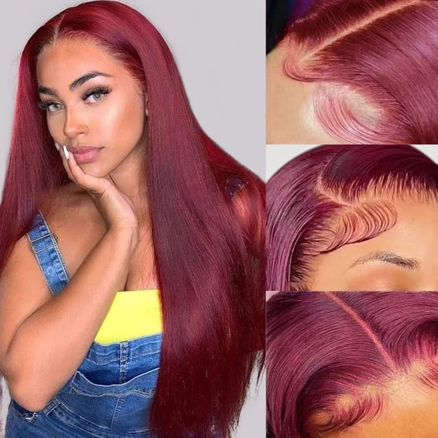 Red Burgundy Straight 13x4 HD Lace Front Human Hair Wigs For Women Pre Plucked 99j 13x4 HD Lace Frontal Wigs 100% Human Hair Wig