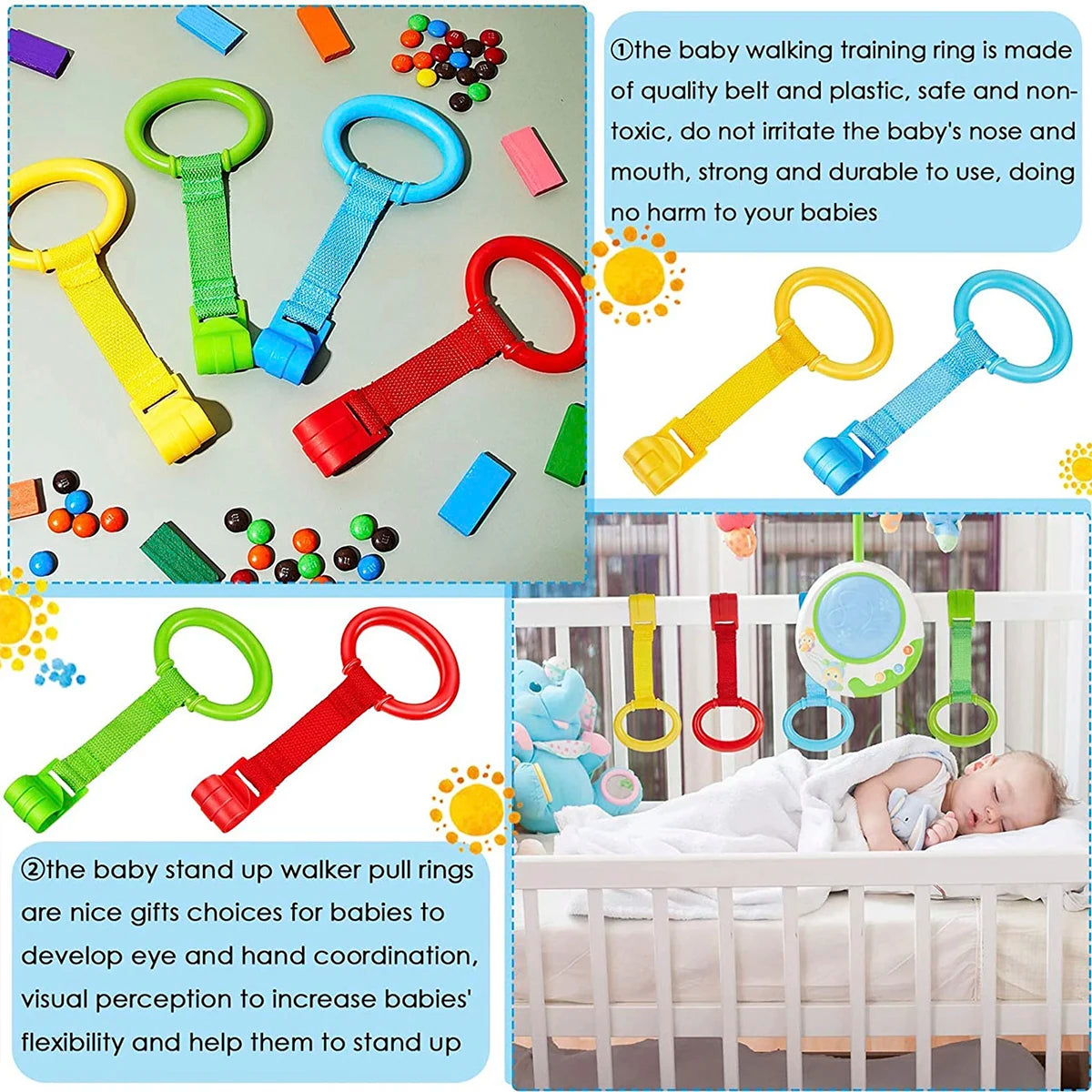 4/8Pcs Baby Crib Pull Ring Baby Walking Exercises Assistant Crib Pull Rings Balance Training Ring Hanging Pendant Household