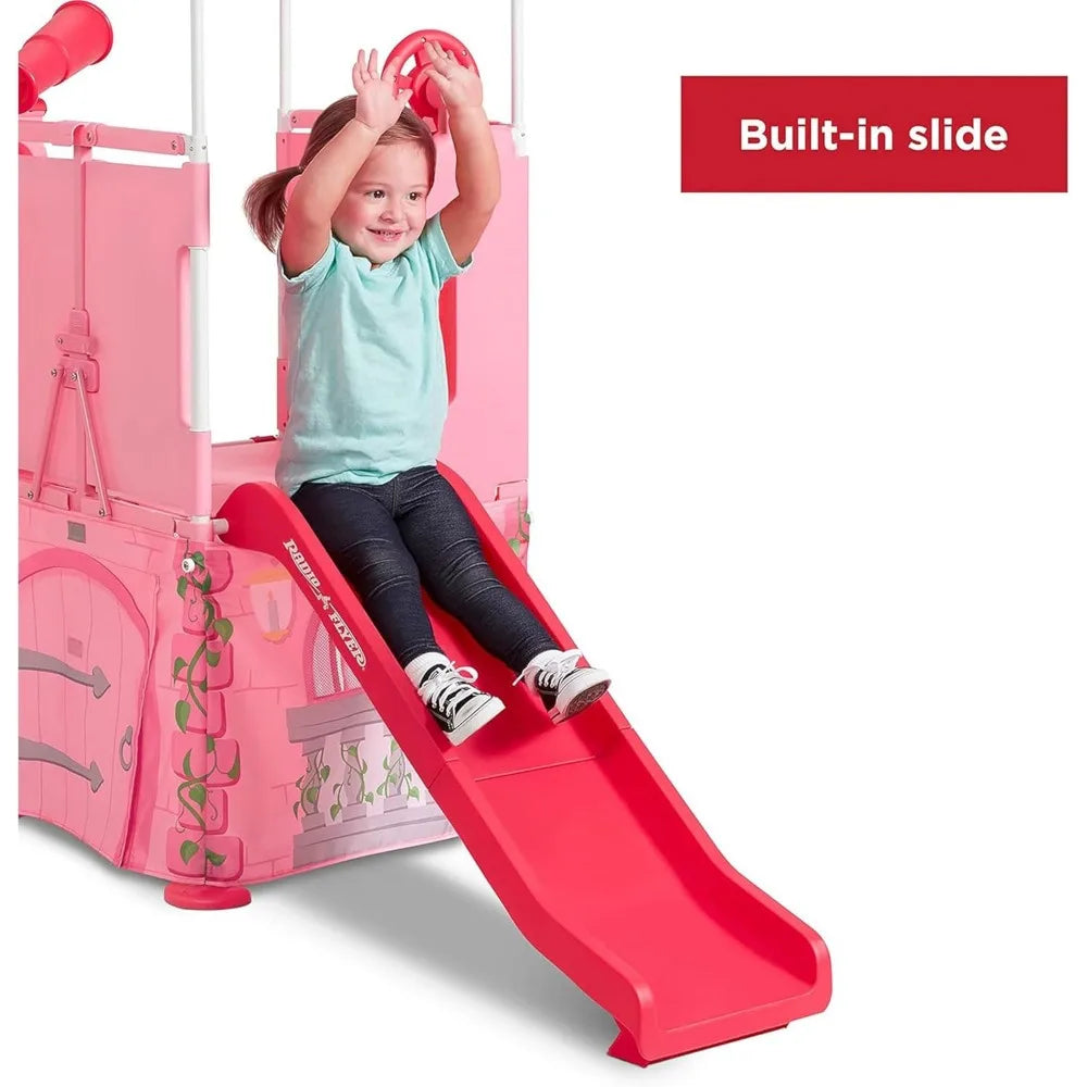 Radio Flyer Play & Fold Away Princess Castle, Toy Slide, Fort, & Climbing Playhouse