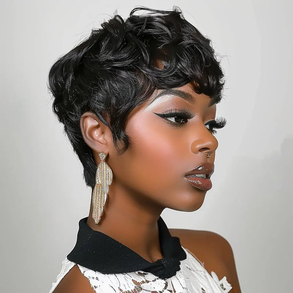 Short Pixie Wigs for Black Women Short Black Curly pixie Wigs Synthetic Hair Wigs for Black Women Natural Wavy Black pixie Cut