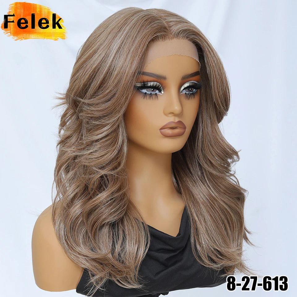 T- Part Layered Wigs With Bangs For Women 18 Inch Red Synthetic Lace Front Wig For Daily Use 13x5 Lace Wig Ombre Brown Afro Wigs