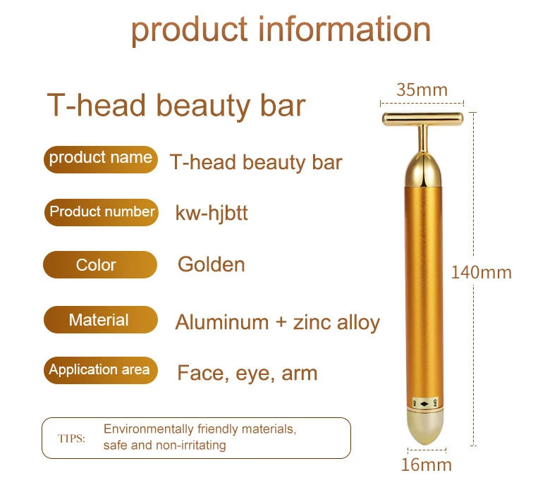 Portable Energy Electric Beauty Bar Waterproof 24K Gold Pulse Firming Massager Roller Facial Eye Pouch Remover Face Care Tool