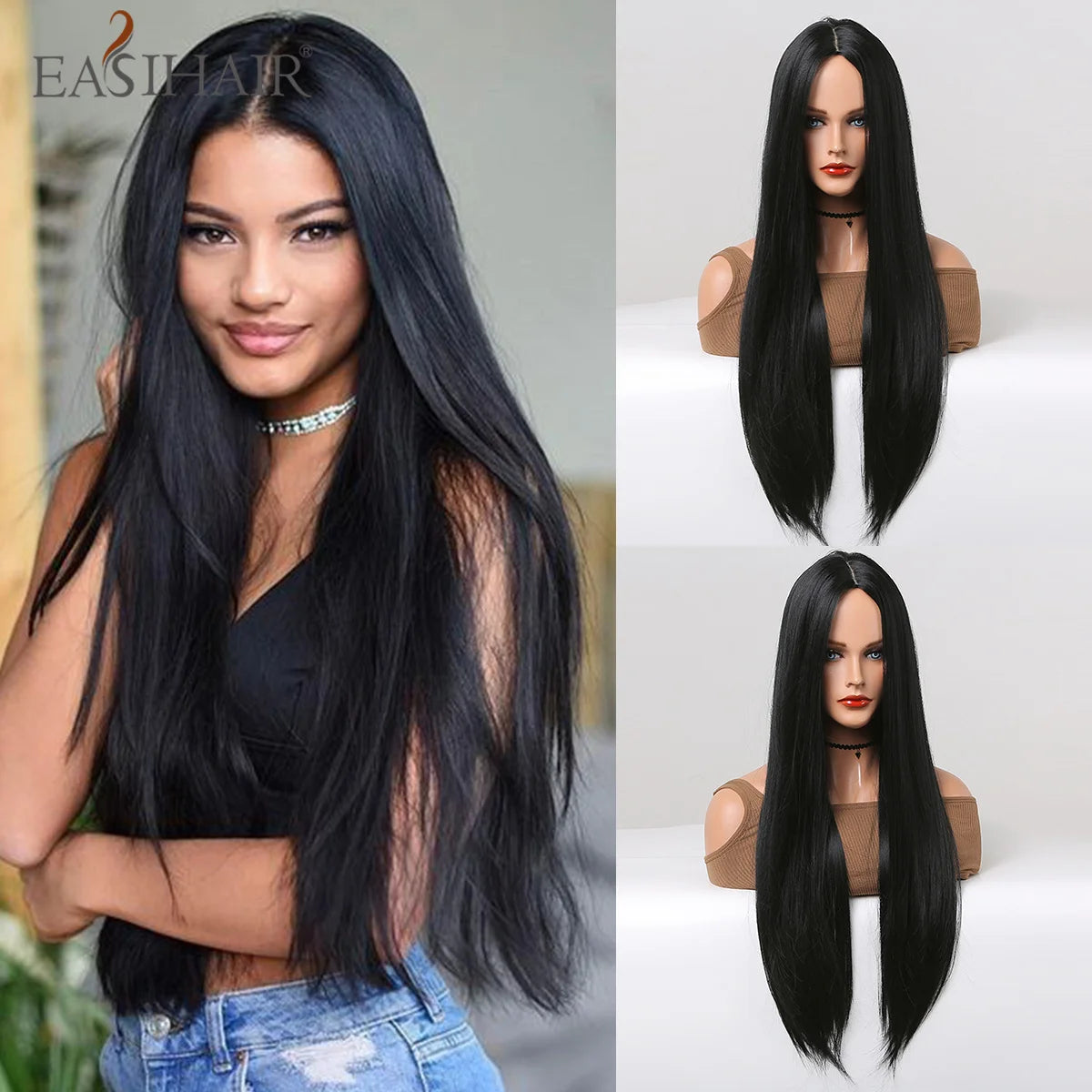 Blonde Golden Synthetic Wigs Long Straight Hair Natural Wig for Women Middle Part Wigs Cosplay Party Heat Resistant Fake Hair