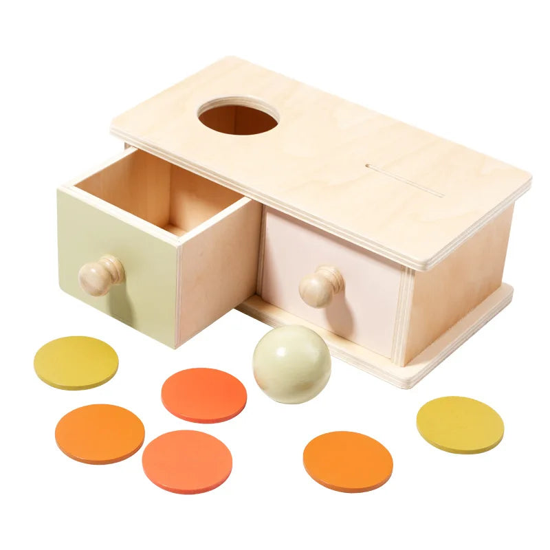 Montessori Infant Wooden Toys Color Spinning Coin Box Macaron Wooden Toys Permanent Box Round Rectangular Box Baby Toys