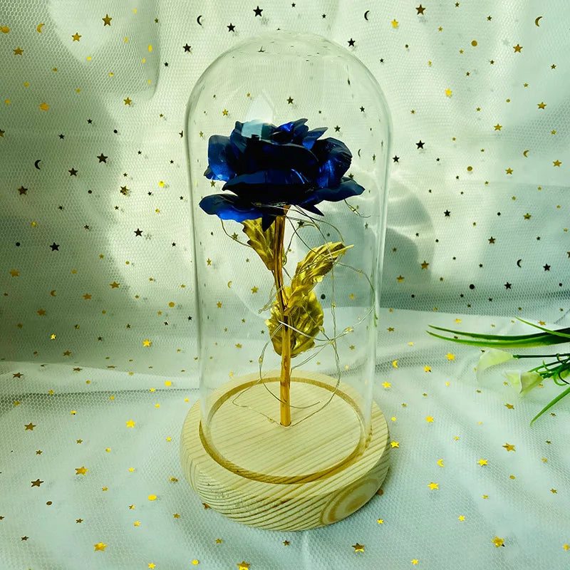 LED Valentine Day Gift For Girlfriend Eternal Rose Light 24K Gold Foil Flower In Glass Cover Mothers Day Wedding Bridesmaid Gift