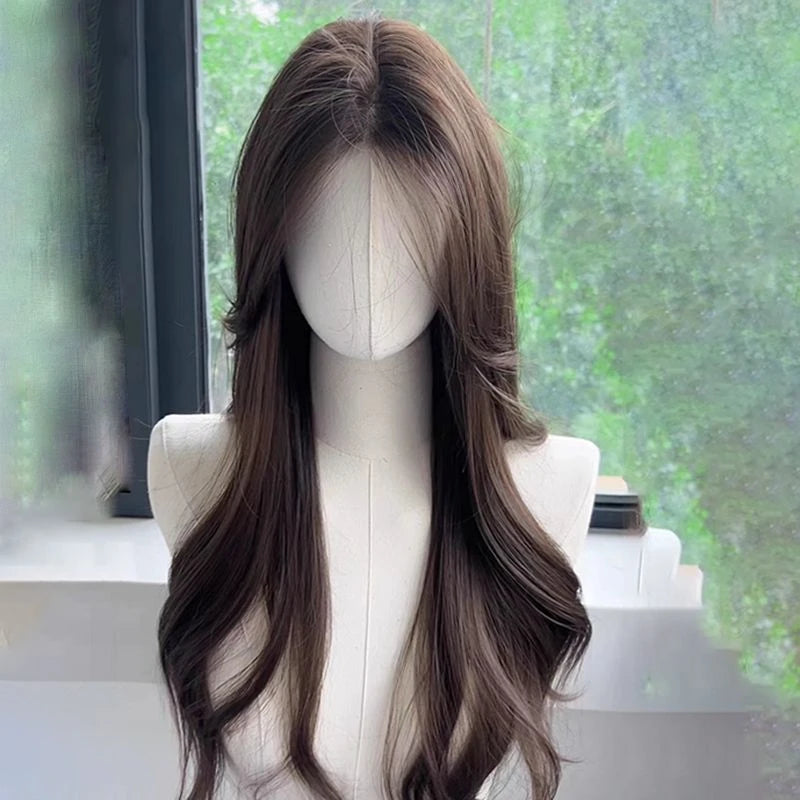 Long Wavy Brown wigs Lace front Wigs for Women Middle Part Hairline Natural Daily Party Wear Full Wigs Daily Synthetic Wig