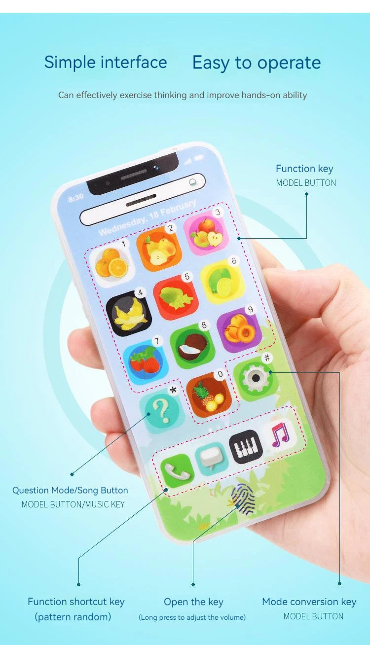 Children Simulation Phone Baby Musical Early Educational Toys English Learning Cellphone with Light Sound Mobile Vocal Toy