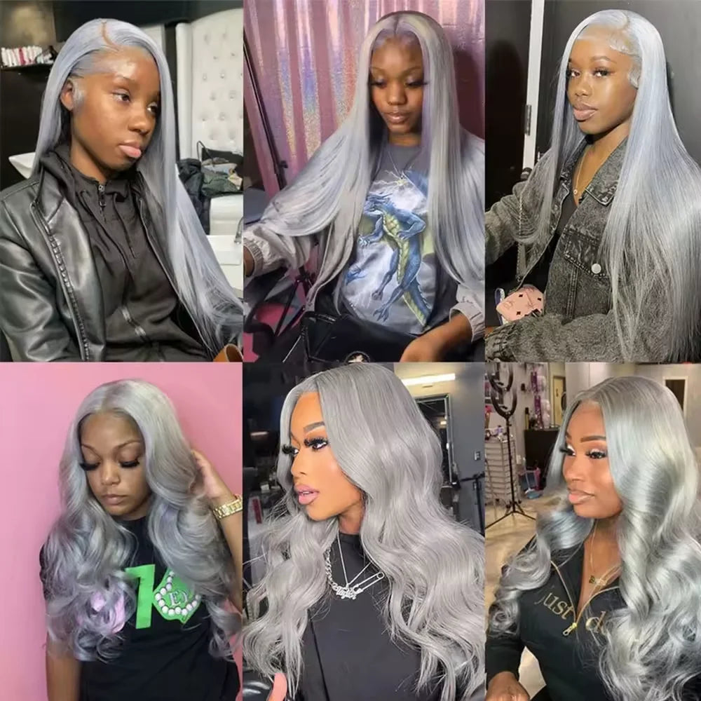 13x4 Straight Lace Frontal Wigs Human Hair Wig Silver Grey Colored Peruvian Straight Lace Front Human Hair Wigs For Women