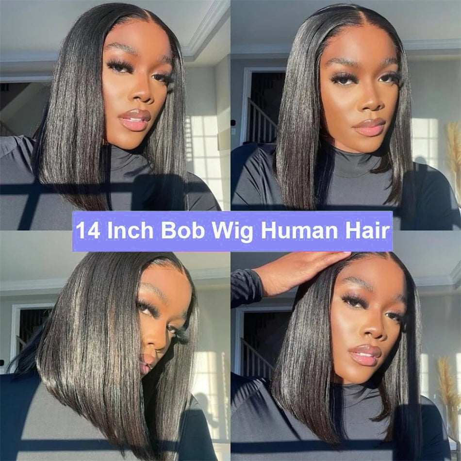 Short Bob Wig Bone Straight 13x4 Lace Front 200% Density Brazilian Remy Lace Wigs Pre Plucked Front Wigs 100% Human Hair Wig