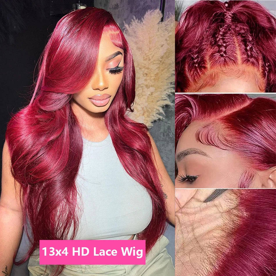 30 40 Inch 13x4 99j Burgundy Body Wave Lace Front Human Hair 13x6 Hd Transparent Lace Frontal Wig Brazilian For Black Women