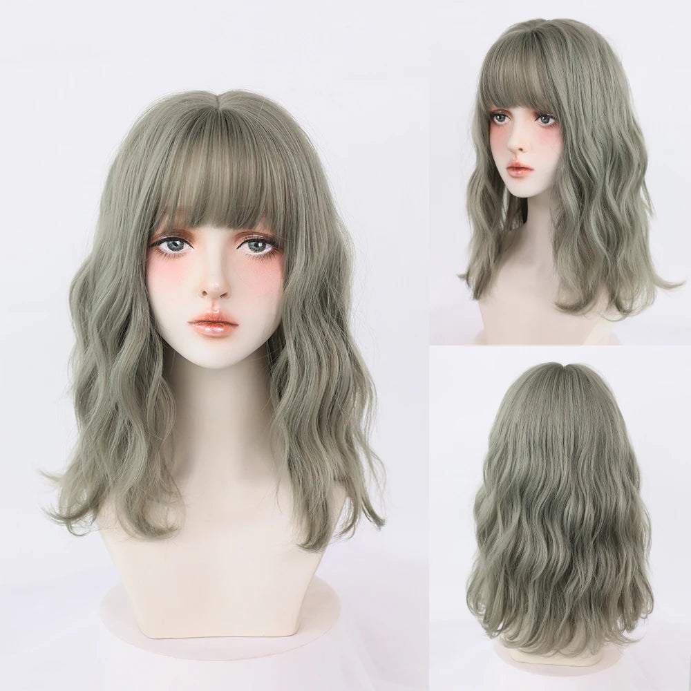 Dense Long Wave Wig Women Wig with Bangs Blonde Cospaly Lolita Daily Party Synthetic Wigs Heat Resistant Fiber Natural Fake Hair