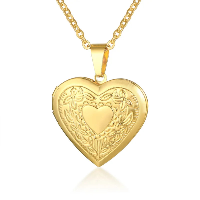 Heart Locket Pendants Necklaces For Women Gold Color Photo Frame Valentine Lovers Necklace 45/66cm Gift Jewelry