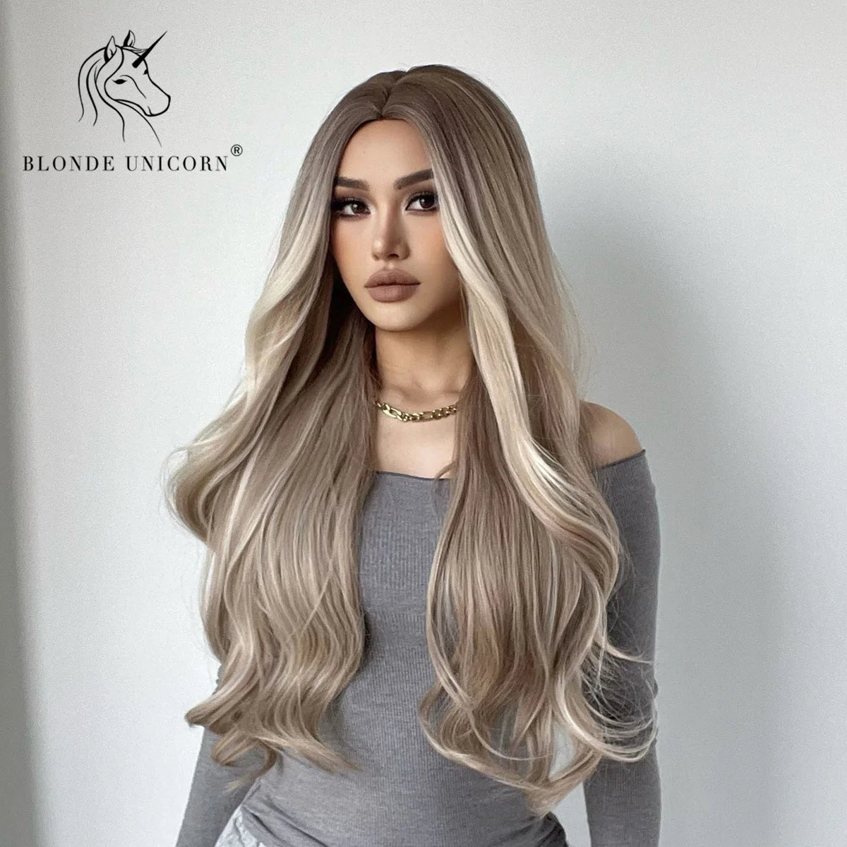 Blonde Unicorn Synthet Wig Long Wavy Mixed Brown Blonde for White Black Women Daily Party High Density Temperature Fibre Hair