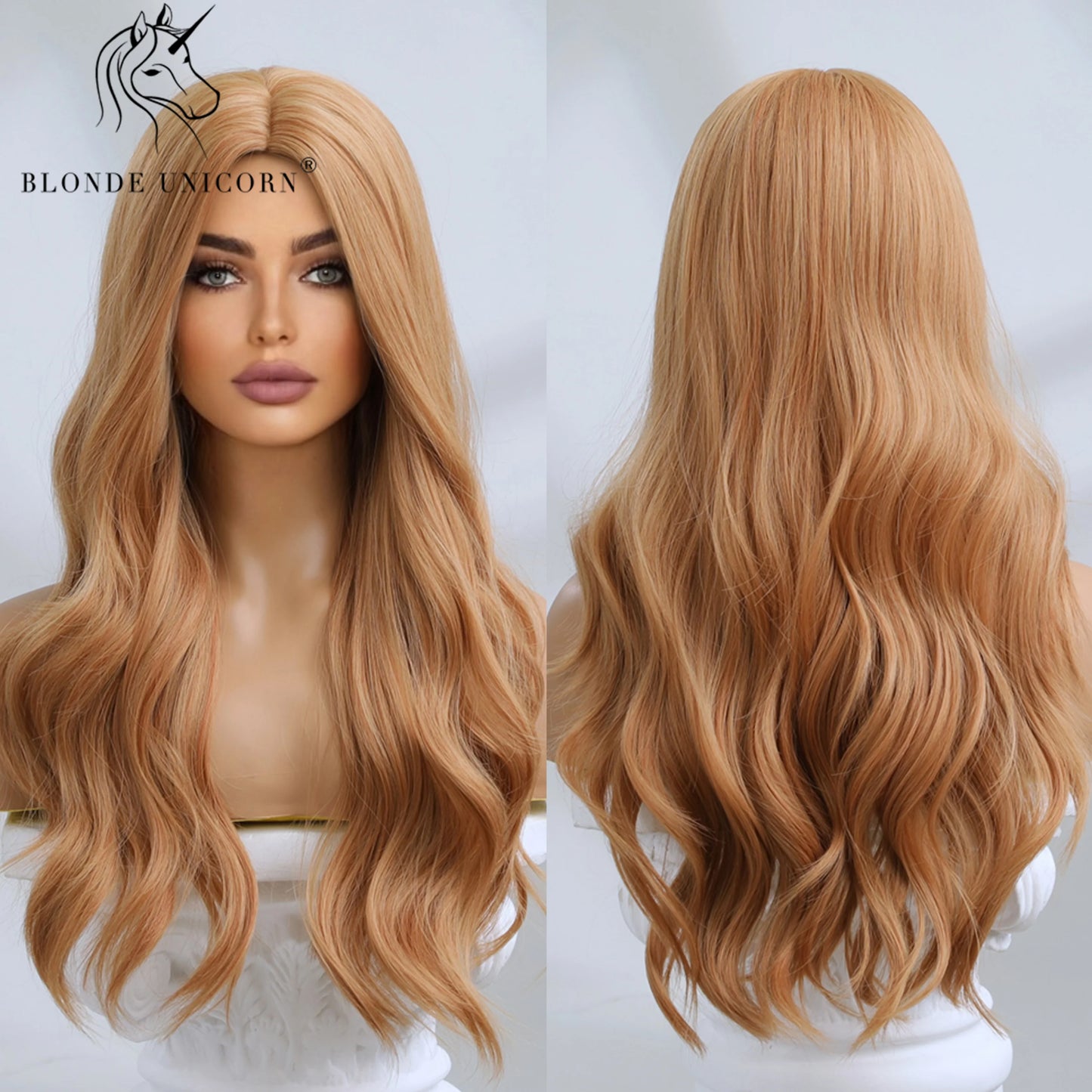 Blonde Unicorn Synthet Wig Long Wavy Mixed Brown Blonde for White Black Women Daily Party High Density Temperature Fibre Hair