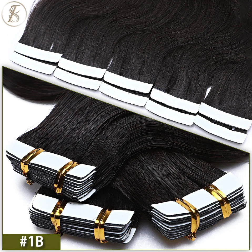 TESS 22Inch Wavy Tape In Human Hair Extensions 2.5g/pc Natural Hair Extension Double Sides Seamless Invisible Adhesive Skin Weft