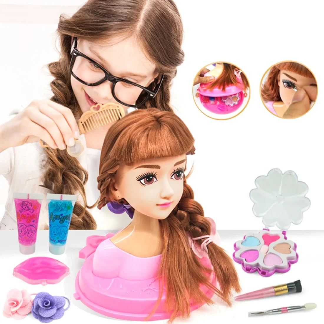 Funny Children Head Model Half Body Doll Toy Simulation Barber Makeup artist Makeup Hairstyle Beauty toy kids Girls Gift