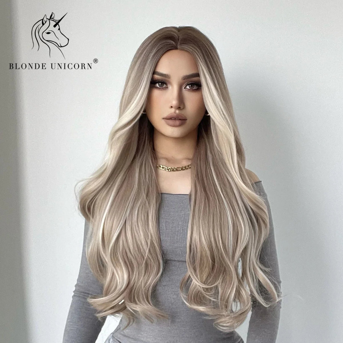 Blonde Unicorn Synthet Wig Long Wavy Mixed Brown Blonde for White Black Women Daily Party High Density Temperature Fibre Hair