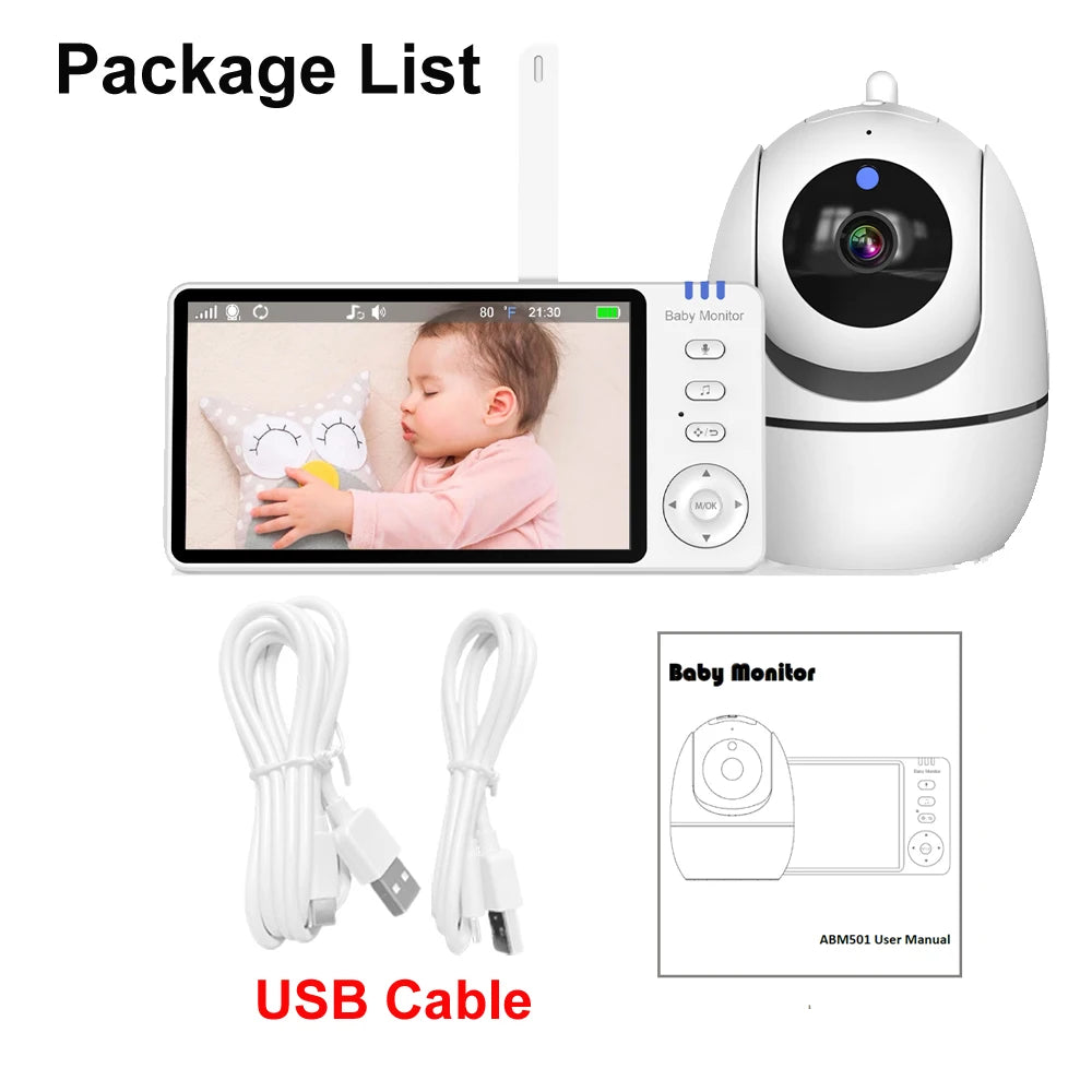 5.0 Inch Video Baby Monitor With Pan Tilt Camera Wireless Two Way Audio Night Vision Security Babysitter VOX Wake Up USB Charge