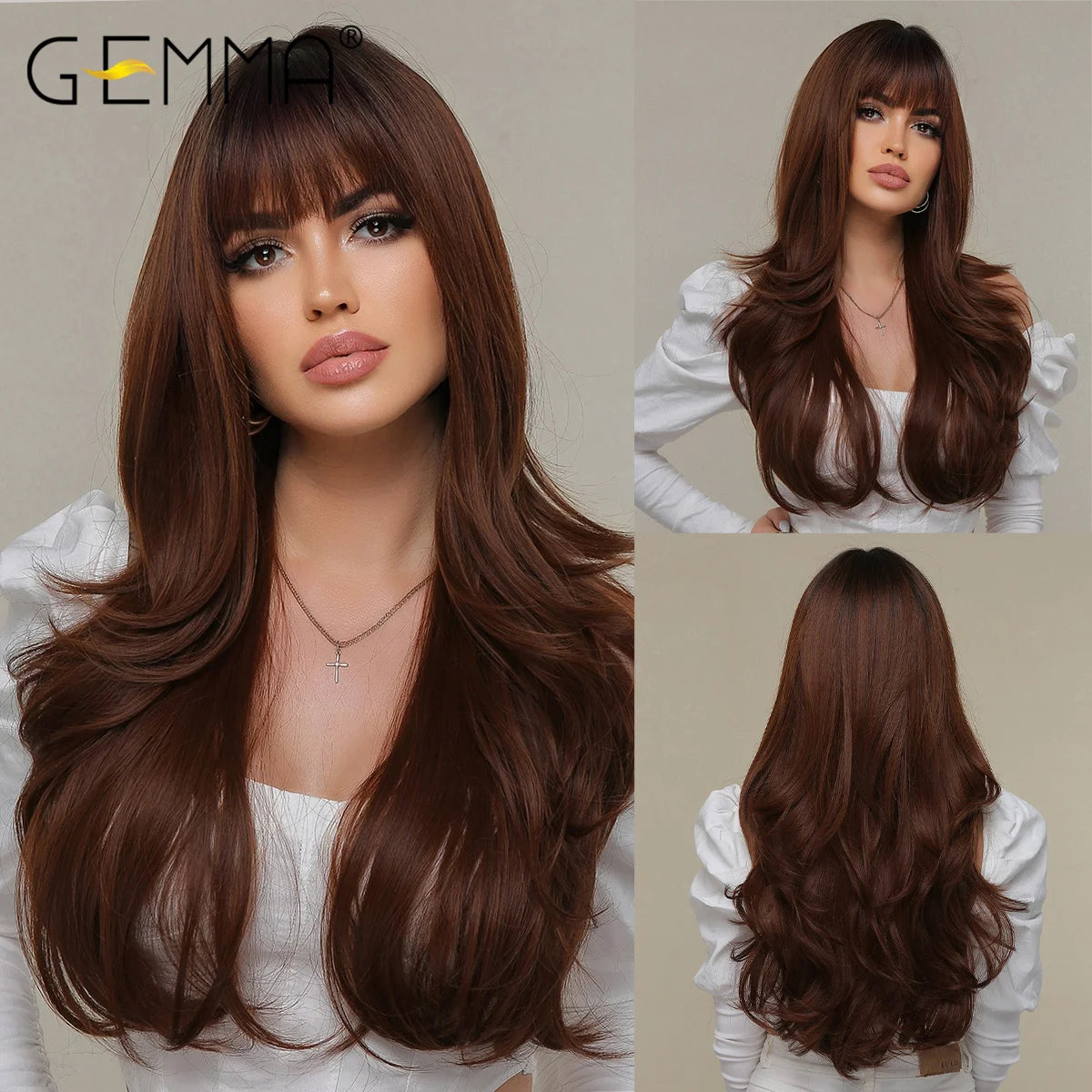 Long Wavy Light Ash Blonde Synthetic Wigs with Bangs for Women Natural Wave Cosplay Party Daily Use Hair Wigs Heat Resistant