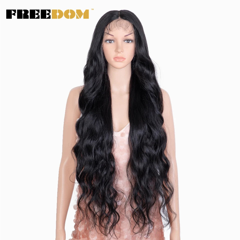 FREEDOM Synthetic Lace Front Wigs For Women 36" Long Body Wave Lace Wig Ombre Brown Blonde Highlight Cosplay Wigs Heat Resistant