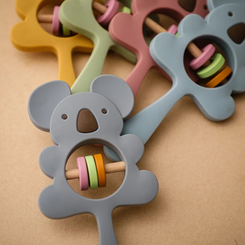 1PC Silicone Teether Koala Elephant Handbells Rattles BPA Free Rodents Teething Necklace Food Grade Infant Chewable Baby Toys