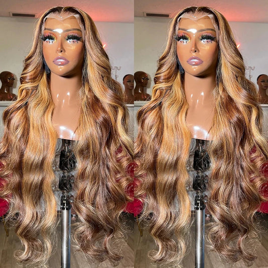 13×4 Highlight Transparent Blond Body Wave 100% Human Hair Wigs Pre Plucked Brazilian 13×6 Lace Frontal Wigs For Women 4×4  Wigs