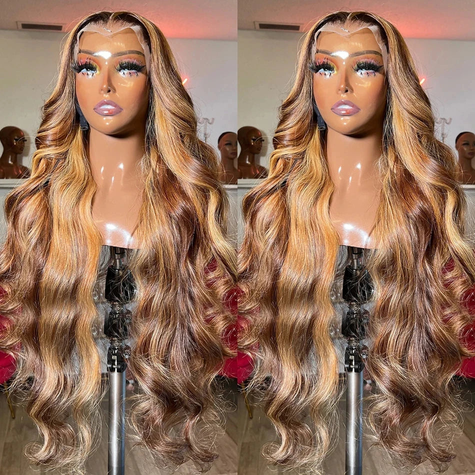 13×4 Highlight Transparent Blond Body Wave 100% Human Hair Wigs Pre Plucked Brazilian 13×6 Lace Frontal Wigs For Women 4×4  Wigs