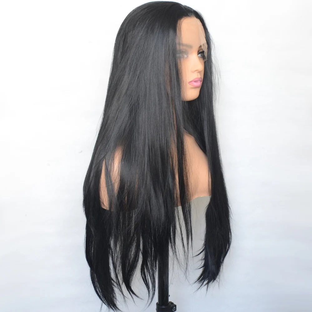 Voguebeauty Dark Brown Lace Front Wig 6# Silky Straight Synthetic Hair Natural Hairline for Women Cosplay Daily Wear