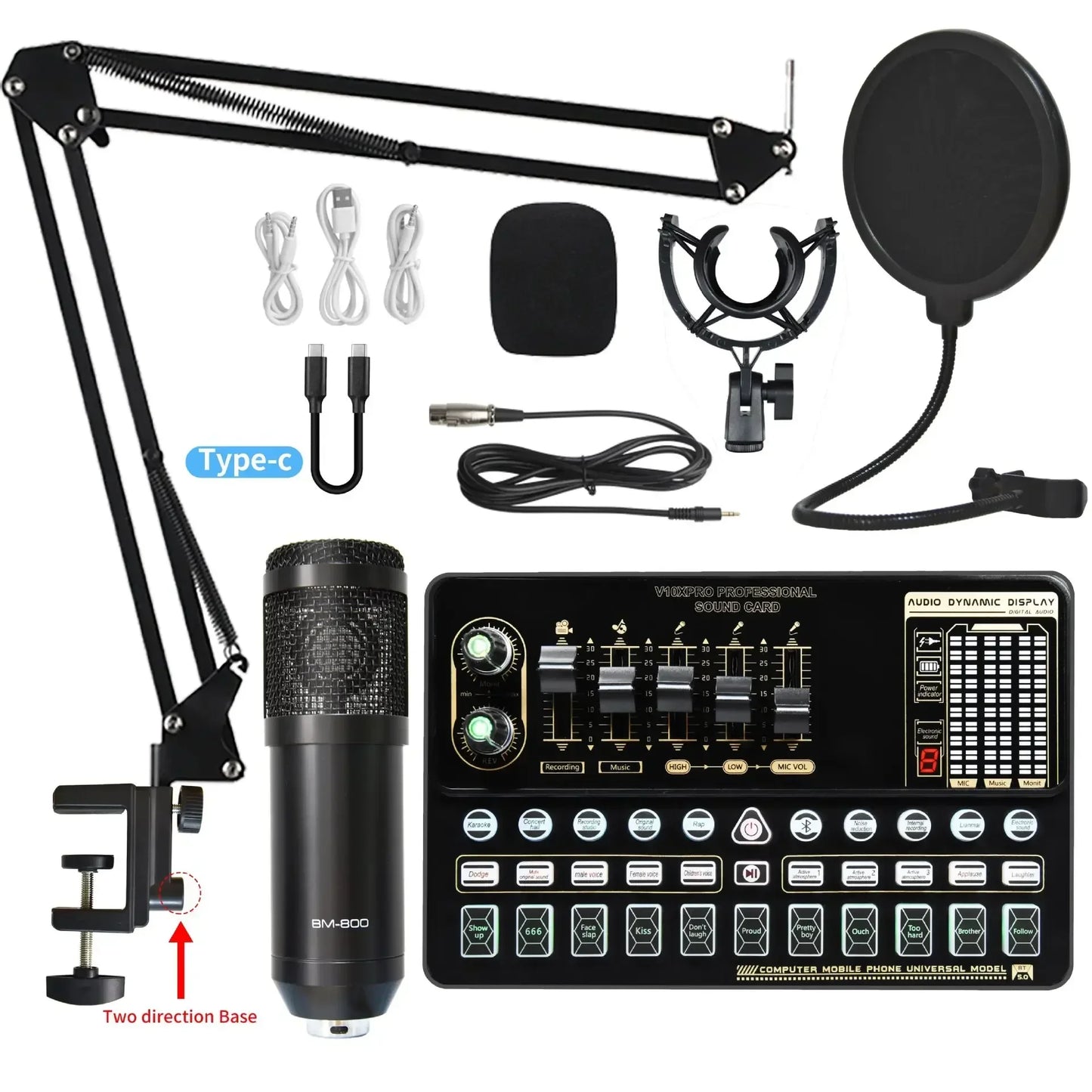 Computer Mobile Phone Live Steam Audio Studio Vocal Recording Fashion Studio Equipment Music Recording Microphone Kit V10XPRO