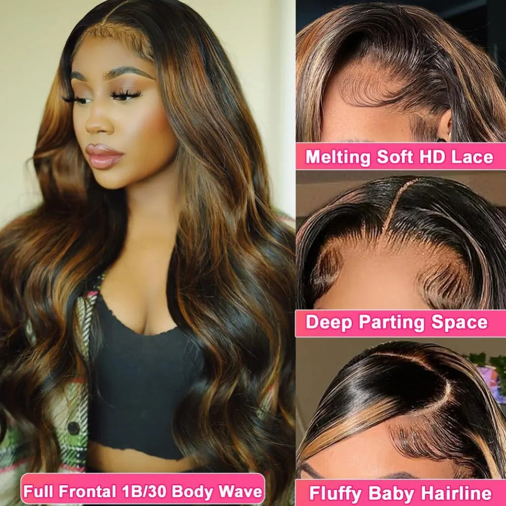 Ombre Lace Front Wig Human Hair 1B/30 Highlight Ombre Wig 13x4 13x6 HD Transparent Lace Front Wigs Human Hair Wigs For Women