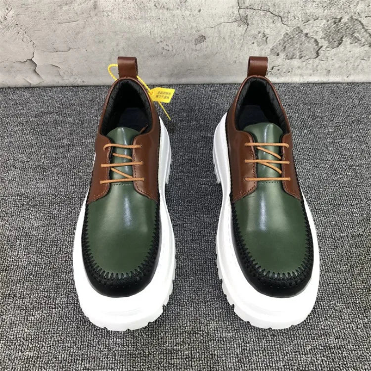 Autumn Fashion Men Mixed Colors High Quality Split Leather Work Shoes Designer Business Man Round Toe Thick Platform Dress Shoes