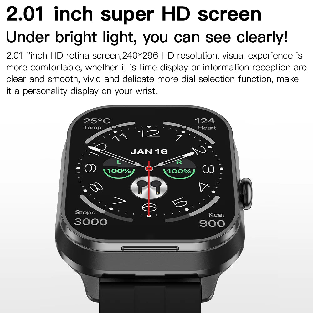 Smart Watch And TWS Earphones Upgraded 2-in-1 2.01inch Full Touch Screen Display, Message, Compatible With IPhone/Android Phones