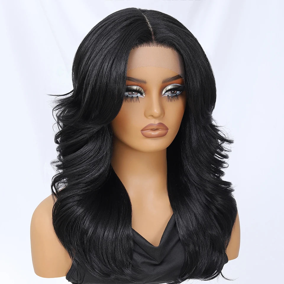 T- Part Layered Wigs With Bangs For Women 18 Inch Red Synthetic Lace Front Wig For Daily Use 13x5 Lace Wig Ombre Brown Afro Wigs