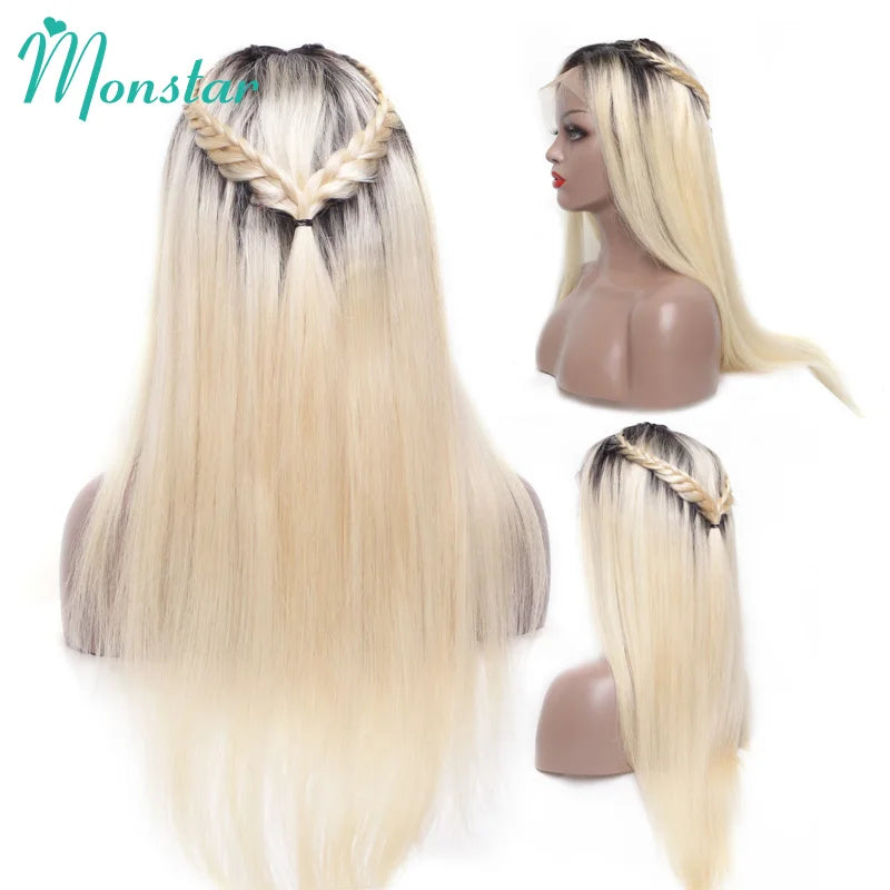 13x6 Transparent 1B 613 Lace Frontal Wigs 30 32 34 Inch Peruvian Remy Blonde Ombre Straight Lace Front Human Hair Wigs for Women