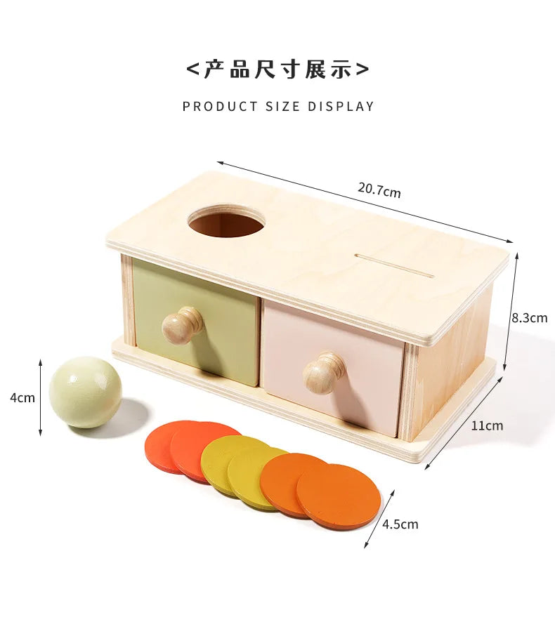 Montessori Infant Wooden Toys Color Spinning Coin Box Macaron Wooden Toys Permanent Box Round Rectangular Box Baby Toys