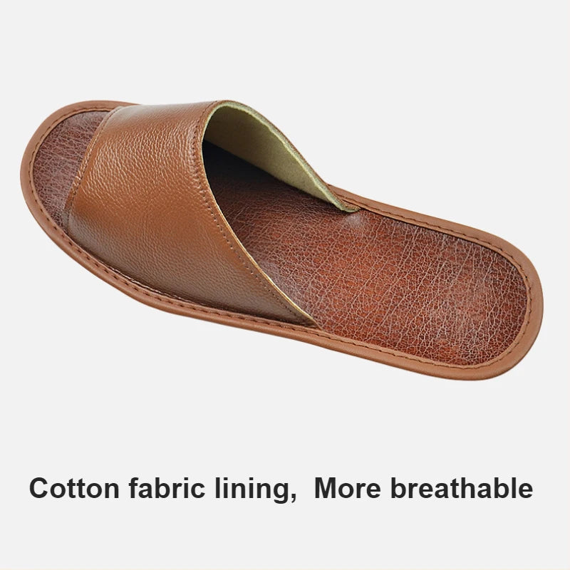 Big sizes Genuine Cow Leather Slippers Homes in indoor slipper summer open toe sandals men women elderly casual Slides shoes