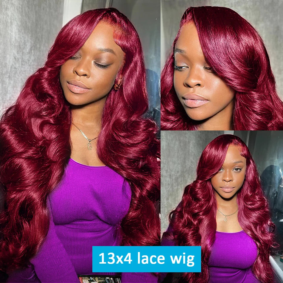 30 40 Inch 13x4 99j Burgundy Body Wave Lace Front Human Hair 13x6 Hd Transparent Lace Frontal Wig Brazilian For Black Women