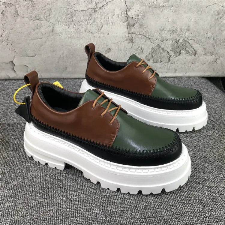 Autumn Fashion Men Mixed Colors High Quality Split Leather Work Shoes Designer Business Man Round Toe Thick Platform Dress Shoes