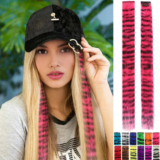 1PCS Y2K Colorful Hair Extensions Leopard print long Straight One-piece Clip-In Synthetic Hairpieces cosplay Hair accessorties