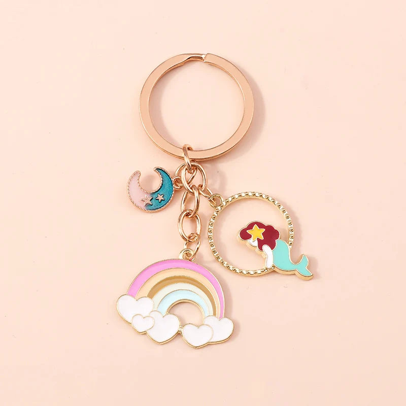 Lovely Colorful Heart Keychain Love Keyrings Valentine's Day Gift Key Chains for Women Girls Car Key Handbag Jewelry Accessories