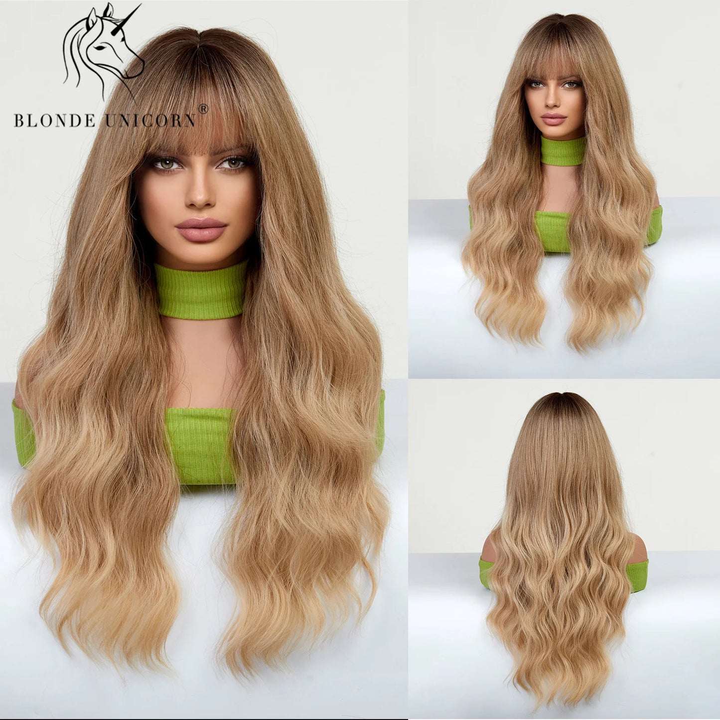 Blonde Unicorn Synthet Wig Long Wavy Mixed Brown Blonde for White Black Women Daily Party High Density Temperature Fibre Hair