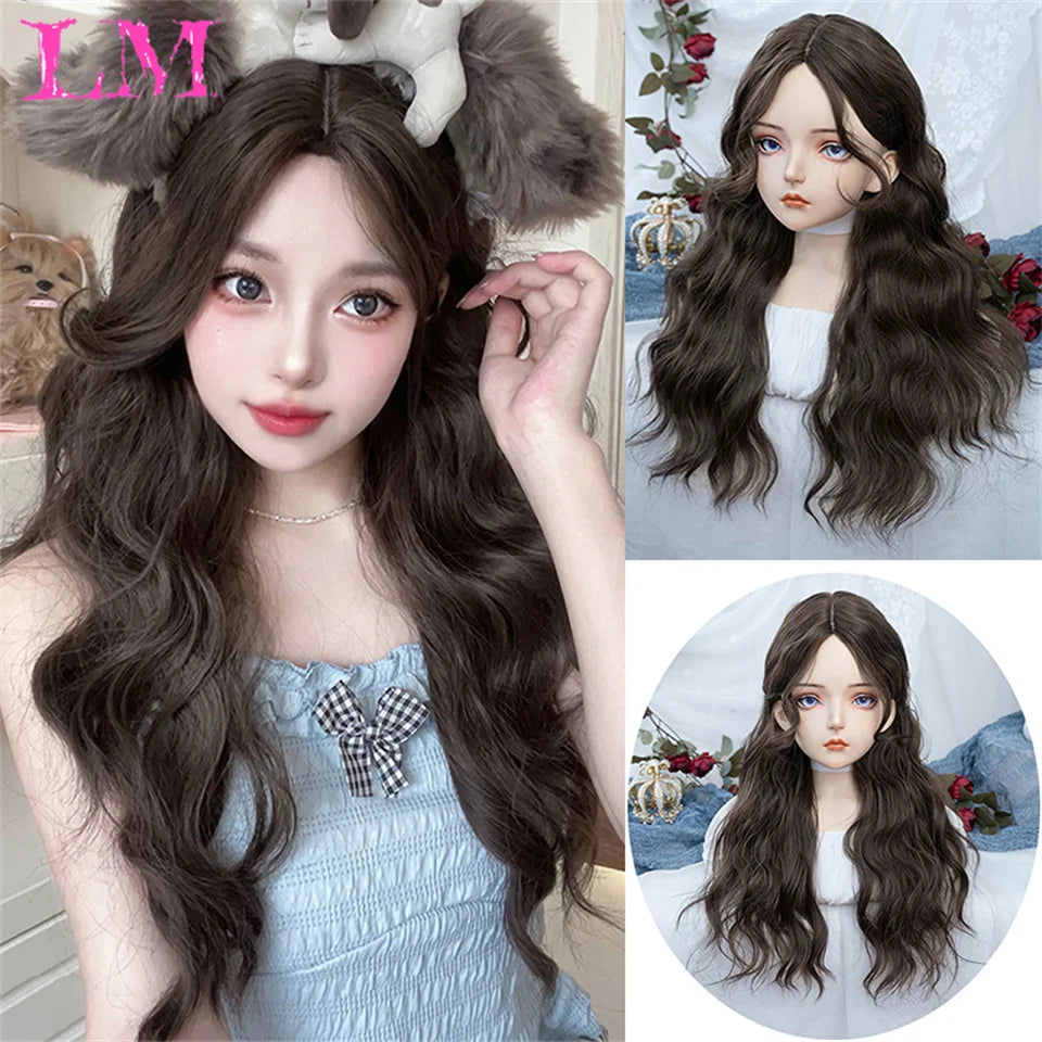 LM Straight Synthetic Lace Front Wig For Women 38 Inch Long Ombre Brown Red Blonde Hightlight Lace Frontal Wigs Cosplay Wig